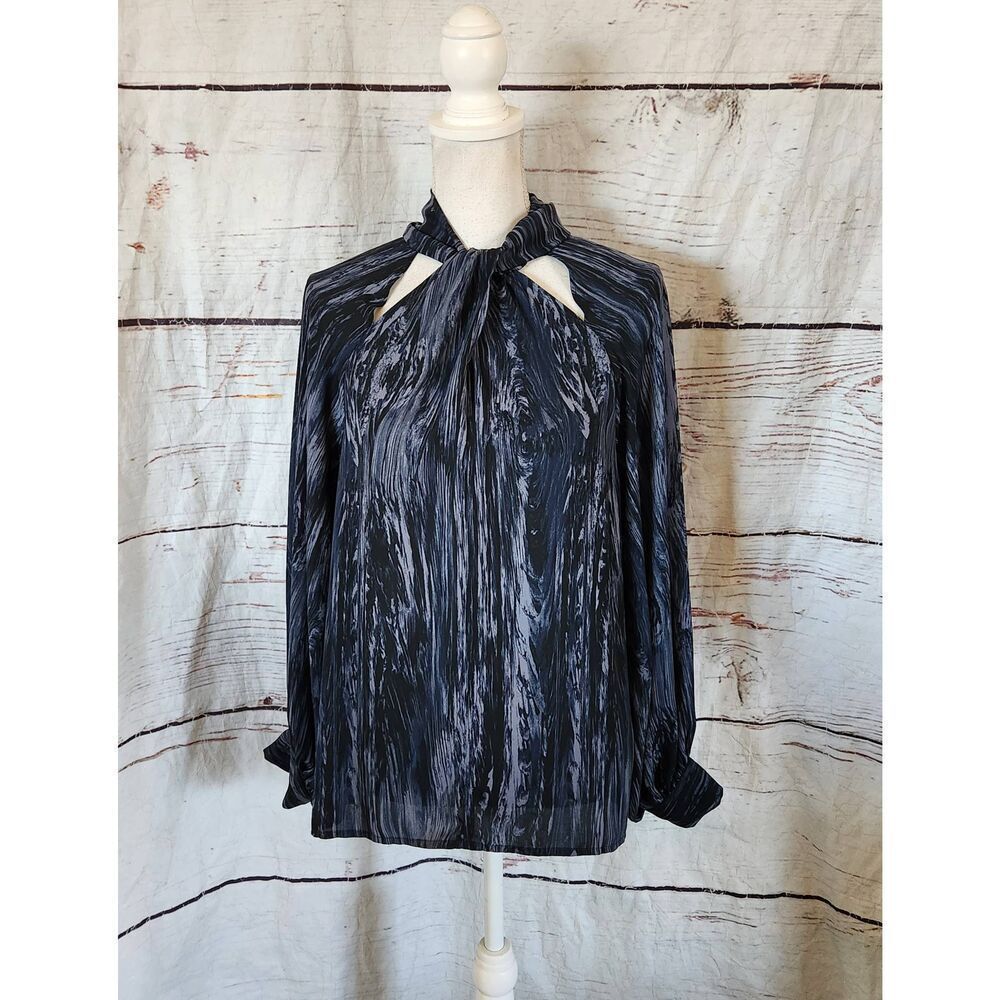 H by Halston Long Sleeve Print Blouse with Cut Outs Size Small